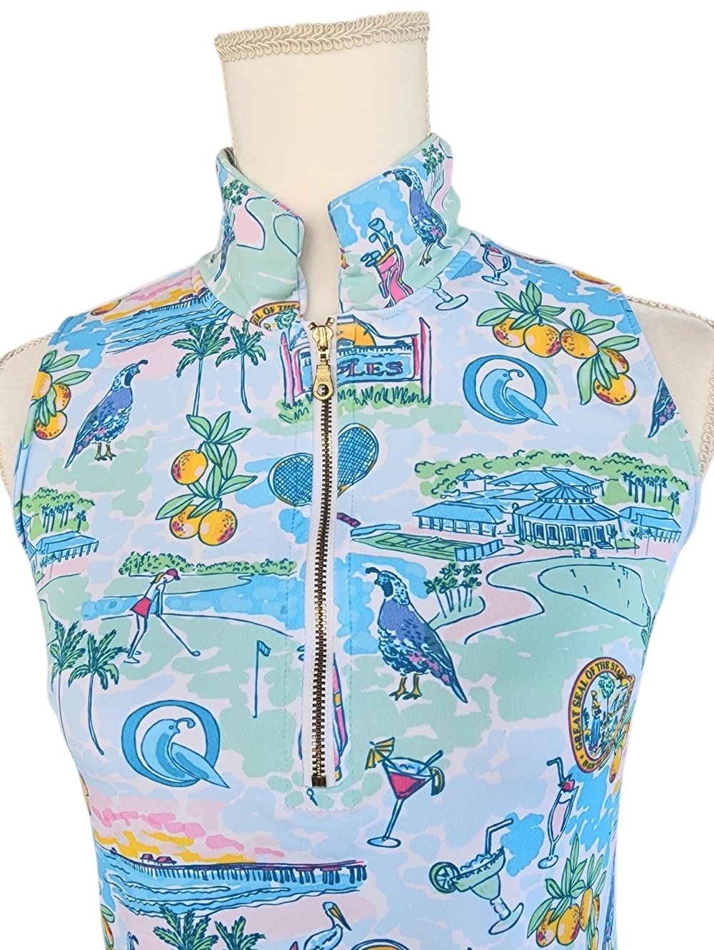 Smith & Quinn Sleeveless Light Blue Tropical Print Dress. - Picture 5 of 11